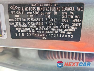 Zdjęcie 13 z 13 samochodu: 2012 KIA SORENTO LX VIN:5XYKT4A27CG248803 - miniatura