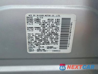 Zdjęcie 13 z 13 samochodu: 2012 NISSAN ROGUE S VIN:JN8AS5MV3CW711375 - miniatura