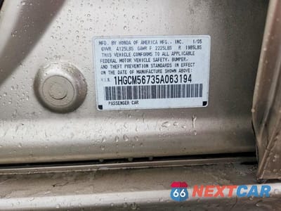 Zdjęcie 12 z 12 samochodu: 2005 HONDA ACCORD EX VIN:1HGCM56735A063194 - miniatura