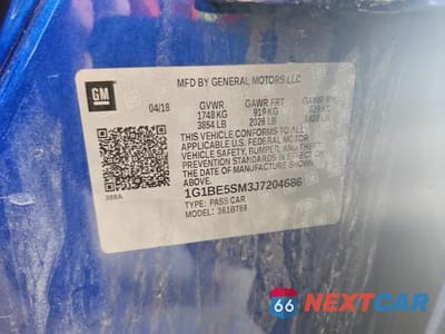 Zdjęcie 12 z 12 samochodu: 2018 CHEVROLET CRUZE LT VIN:1G1BE5SM3J7204686 - miniatura