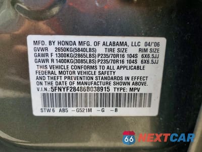 Zdjęcie 13 z 13 samochodu: 2006 HONDA PILOT EX VIN:5FNYF28486B038915 - miniatura