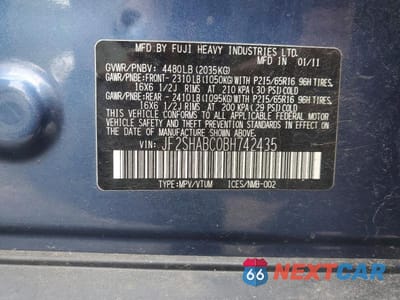 Zdjęcie 13 z 13 samochodu: 2011 SUBARU FORESTER 2.5X VIN:JF2SHABC0BH742435 - miniatura