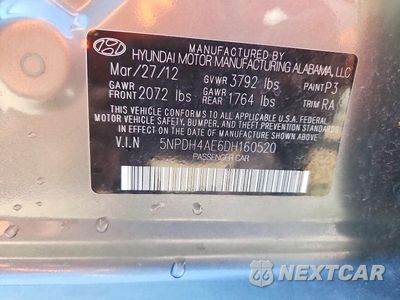 Zdjęcie 12 z 12 samochodu: 2013 HYUNDAI ELANTRA GLS VIN:5NPDH4AE6DH160520 - miniatura