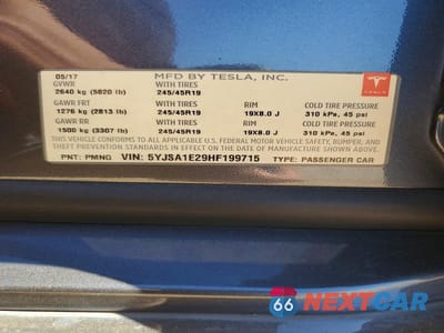 Zdjęcie 12 z 12 samochodu: 2017 TESLA MODEL S VIN:5YJSA1E29HF199715 - miniatura