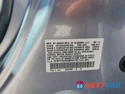 Zdjęcie 13 z 13 samochodu: 2016 HONDA PILOT EXL VIN:5FNYF5H55GB044733 - miniatura