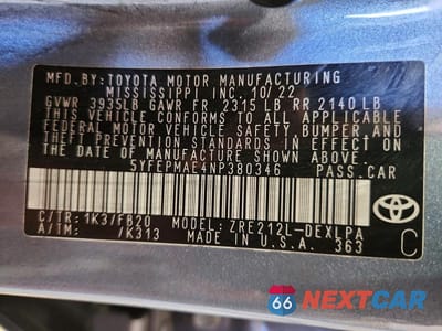 Zdjęcie 12 z 12 samochodu: 2022 TOYOTA COROLLA LE VIN:5YFEPMAE4NP380346 - miniatura
