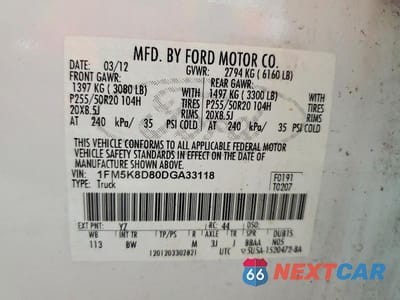 Zdjęcie 13 z 13 samochodu: 2013 FORD EXPLORER XLT VIN:1FM5K8D80DGA33118 - miniatura