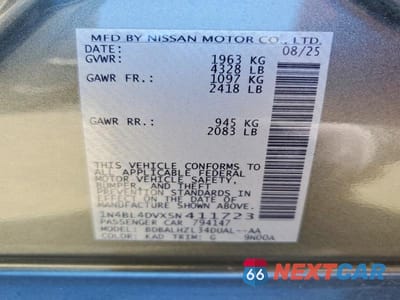 Zdjęcie 12 z 12 samochodu: 2025 NISSAN ALTIMA SV VIN:1N4BL4DVXSN411723 - miniatura