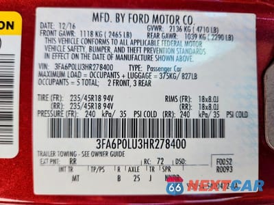Zdjęcie 13 z 13 samochodu: 2017 FORD FUSION SE HYBRID VIN:3FA6P0LU3HR278400 - miniatura