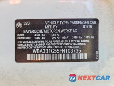 Zdjęcie 12 z 12 samochodu: 2015 BMW 320 I VIN:WBA3B1G55FNT03735 - miniatura