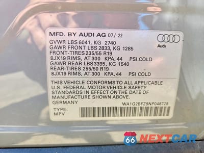 Zdjęcie 13 z 13 samochodu: 2022 AUDI Q4 E-TRON PREMIUM VIN:WA1G2BFZ9NP048728 - miniatura