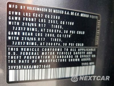 Zdjęcie 12 z 12 samochodu: 2018 VOLKSWAGEN TIGUAN SE VIN:3VV3B7AX6JM071540 - miniatura