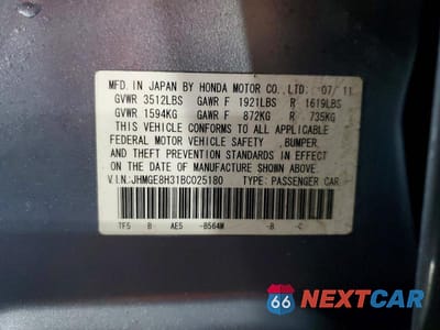 Zdjęcie 12 z 12 samochodu: 2011 HONDA FIT VIN:JHMGE8H31BC025180 - miniatura