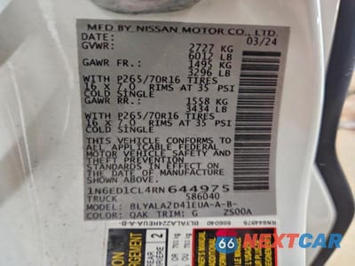 Zdjęcie 13 z 13 samochodu: 2024 NISSAN FRONTIER S VIN:1N6ED1CL4RN644975 - miniatura