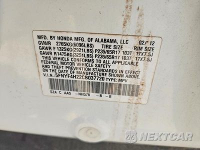 Zdjęcie 13 z 13 samochodu: 2012 HONDA PILOT LX VIN:5FNYF4H22CB037720 - miniatura