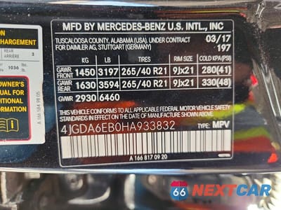 Zdjęcie 12 z 12 samochodu: 2017 MERCEDES-BENZ GLE 43 AMG VIN:4JGDA6EB0HA933832 - miniatura