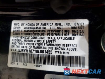 Zdjęcie 13 z 13 samochodu: 2008 HONDA ELEMENT EX VIN:5J6YH18718L001455 - miniatura