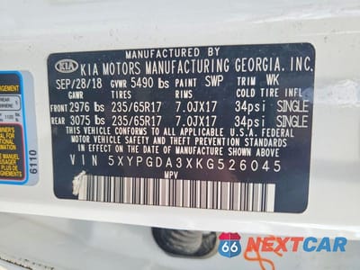 Zdjęcie 13 z 13 samochodu: 2019 KIA SORENTO LX VIN:5XYPGDA3XKG526045 - miniatura