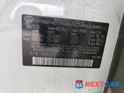 Zdjęcie 13 z 13 samochodu: 2020 HYUNDAI SANTA FE SE VIN:5NMS23ADXLH247942 - miniatura