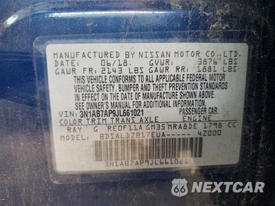 Zdjęcie 12 z 12 samochodu: 2018 NISSAN SENTRA SV VIN:3N1AB7AP9JL661021 - miniatura