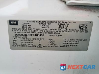 Zdjęcie 14 z 14 samochodu: 2015 GMC TERRAIN VIN:2GKALREK5F6108452 - miniatura