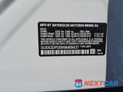 Zdjęcie 13 z 13 samochodu: 2022 BMW X3 SDRIVE30I VIN:5UX43DP0XN9M68437 - miniatura