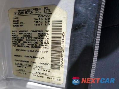 Zdjęcie 12 z 12 samochodu: 1998 NISSAN SENTRA BASE VIN:3N1AB41D8WL041479 - miniatura
