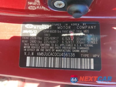 Zdjęcie 13 z 13 samochodu: 2012 HYUNDAI TUCSON GLS VIN:KM8JUCAC0CU456138 - miniatura
