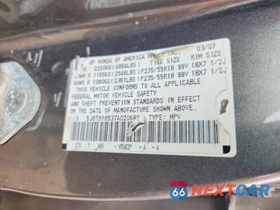 Zdjęcie 13 z 13 samochodu: 2007 ACURA RDX TECHNOLOGY VIN:5J8TB18537A020682 - miniatura