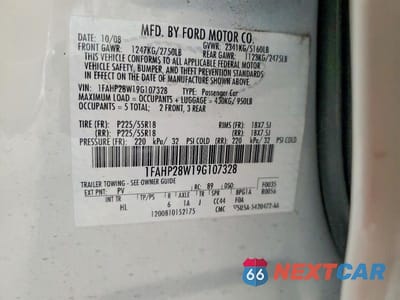 Zdjęcie 13 z 13 samochodu: 2009 FORD TAURUS LIMITED VIN:1FAHP28W19G107328 - miniatura
