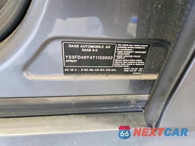 Zdjęcie 12 z 12 samochodu: 2007 SAAB 9-3 2.0T VIN:YS3FD49Y471133002 - miniatura