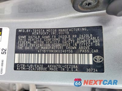 Zdjęcie 12 z 12 samochodu: 2019 TOYOTA CAMRY SE VIN:4T1B11HK0KU240156 - miniatura