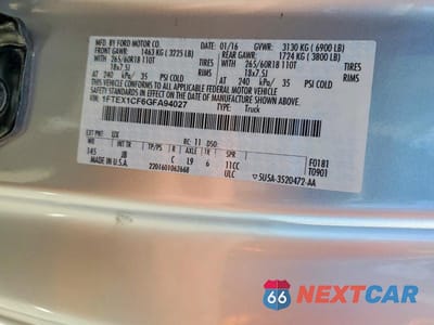 Zdjęcie 13 z 13 samochodu: 2016 FORD F150 SUPER CAB VIN:1FTEX1CF6GFA94027 - miniatura