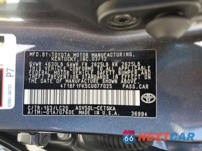 Zdjęcie 13 z 13 samochodu: 2012 TOYOTA CAMRY SE VIN:4T1BF1FK5CU077025 - miniatura