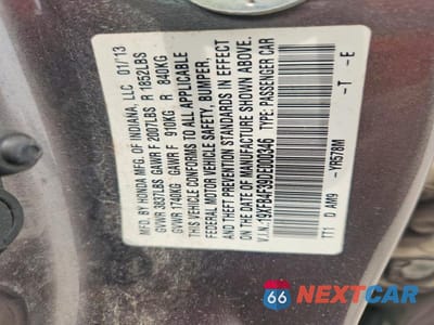 Zdjęcie 12 z 12 samochodu: 2013 HONDA CIVIC HYBRID L VIN:19XFB4F39DE000346 - miniatura