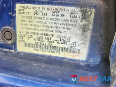 Zdjęcie 12 z 12 samochodu: 2006 NISSAN SENTRA 1.8 VIN:3N1CB51D46L580776 - miniatura