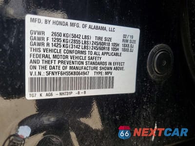 Zdjęcie 13 z 13 samochodu: 2019 HONDA PILOT EXL VIN:5FNYF6H55KB064947 - miniatura
