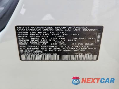 Zdjęcie 13 z 13 samochodu: 2021 VOLKSWAGEN ATLAS SE VIN:1V2HR2CA7MC569195 - miniatura