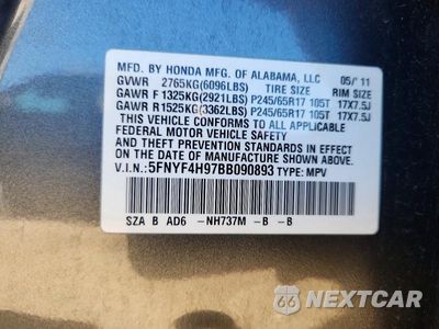 Zdjęcie 13 z 13 samochodu: 2011 HONDA PILOT TOURING VIN:5FNYF4H97BB090893 - miniatura