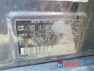 Zdjęcie 12 z 12 samochodu: 2012 SUBARU OUTBACK 3.6R LIMITED VIN:4S4BRDKCXC2249262 - miniatura
