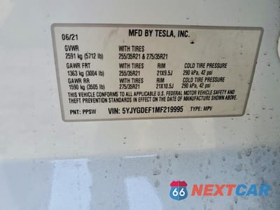 Zdjęcie 13 z 13 samochodu: 2021 TESLA MODEL Y VIN:5YJYGDEF1MF219995 - miniatura