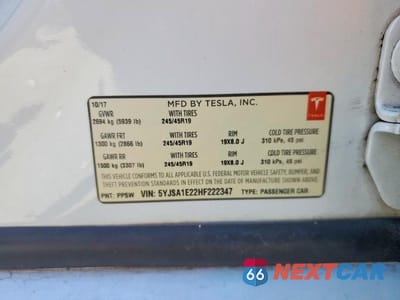 Zdjęcie 12 z 12 samochodu: 2017 TESLA MODEL S VIN:5YJSA1E22HF222347 - miniatura