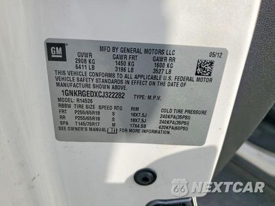 Zdjęcie 13 z 13 samochodu: 2012 CHEVROLET TRAVERSE LT VIN:1GNKRGEDXCJ322282 - miniatura