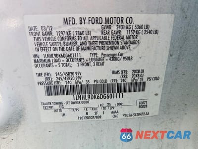 Zdjęcie 12 z 12 samochodu: 2013 LINCOLN MKS VIN:1LNHL9DK6DG601111 - miniatura