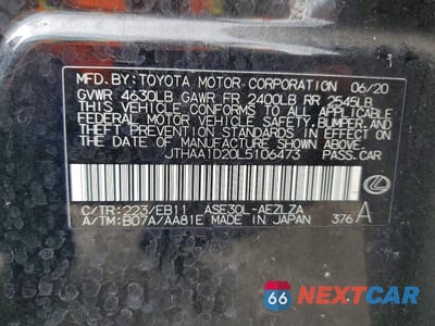 Zdjęcie 12 z 12 samochodu: 2020 LEXUS IS 300 VIN:JTHAA1D20L5106473 - miniatura