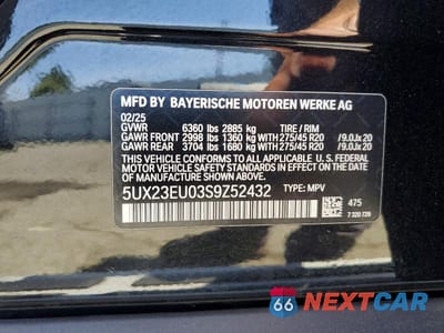 Zdjęcie 13 z 13 samochodu: 2025 BMW X5 XDRIVE40I VIN:5UX23EU03S9Z52432 - miniatura