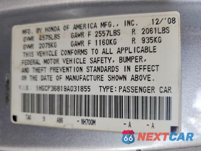 Zdjęcie 12 z 12 samochodu: 2009 HONDA ACCORD EXL VIN:1HGCP36819A031855 - miniatura