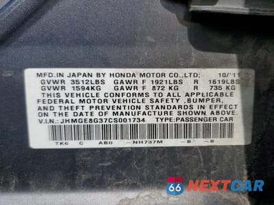 Zdjęcie 12 z 12 samochodu: 2012 HONDA FIT VIN:JHMGE8G37CS001734 - miniatura