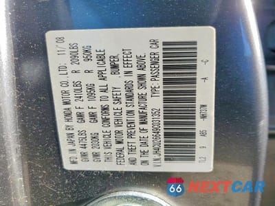 Zdjęcie 12 z 12 samochodu: 2009 ACURA TSX VIN:JH4CU26649C031352 - miniatura