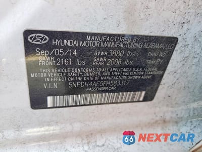 Zdjęcie 12 z 12 samochodu: 2015 HYUNDAI ELANTRA SE VIN:5NPDH4AE5FH583317 - miniatura